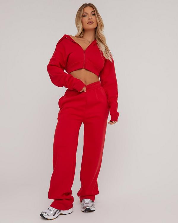 Red wide best sale leg joggers