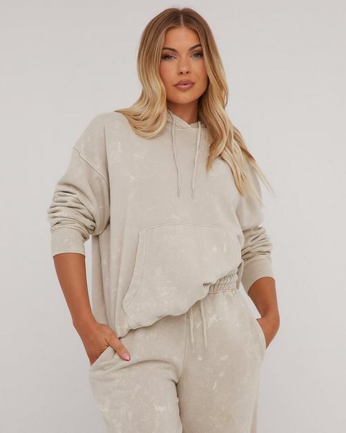 White Slogan Crop Hooded & Jogger Tracksuit - Women's Winter Tracksuits