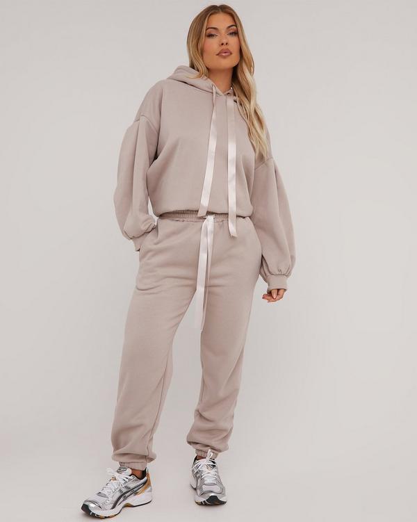 Womens Ruched Sleeve Baggy Oversized Hooded Ladies Loungewear Jog Tracksuit  Set.