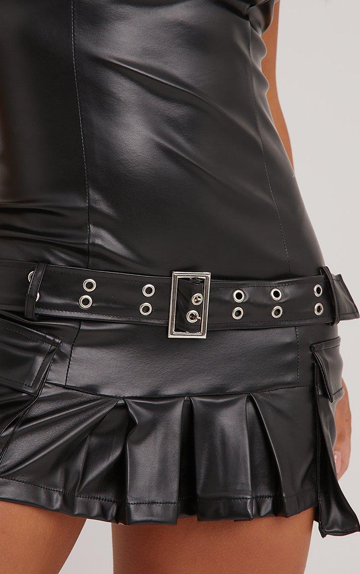 Bandeau Buckle Detail Pleated Mini Dress In Black Faux Leather | EGO CA |  EGO