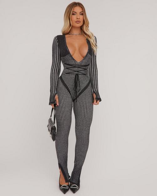 Amata Sweetheart Neckline Long Sleeve Jumpsuit in Black