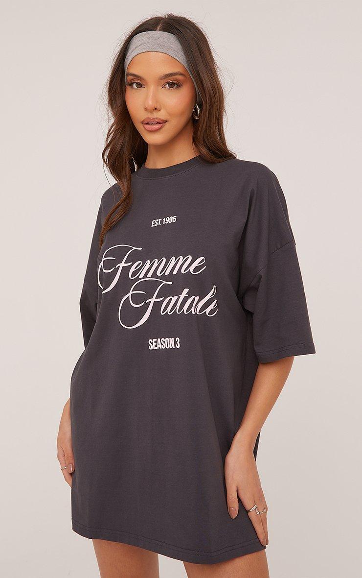charcoal grey t shirt dress Plus Size Grey Short Sleeve Graphic T Shirt Dress | You + All | Shop Online