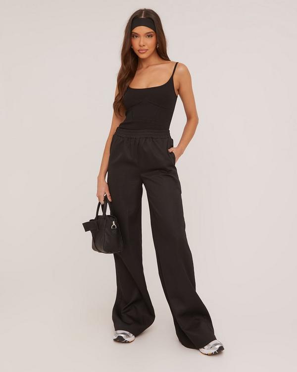 Black wide leg casual trousers hotsell