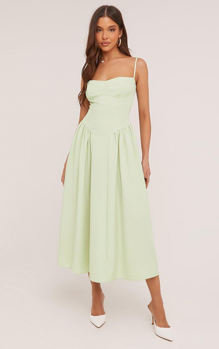 Strappy Pleated Skater Midaxi Dress In Pale Green | EGO CA | EGO