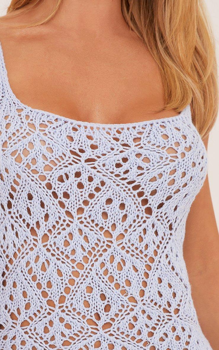 Strappy Square Neck Mini Bodycon Dress In Light Blue Crochet Knit | EGO US  | EGO