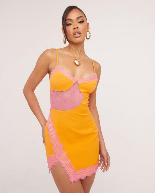 Orange strappy cheap bodycon dress