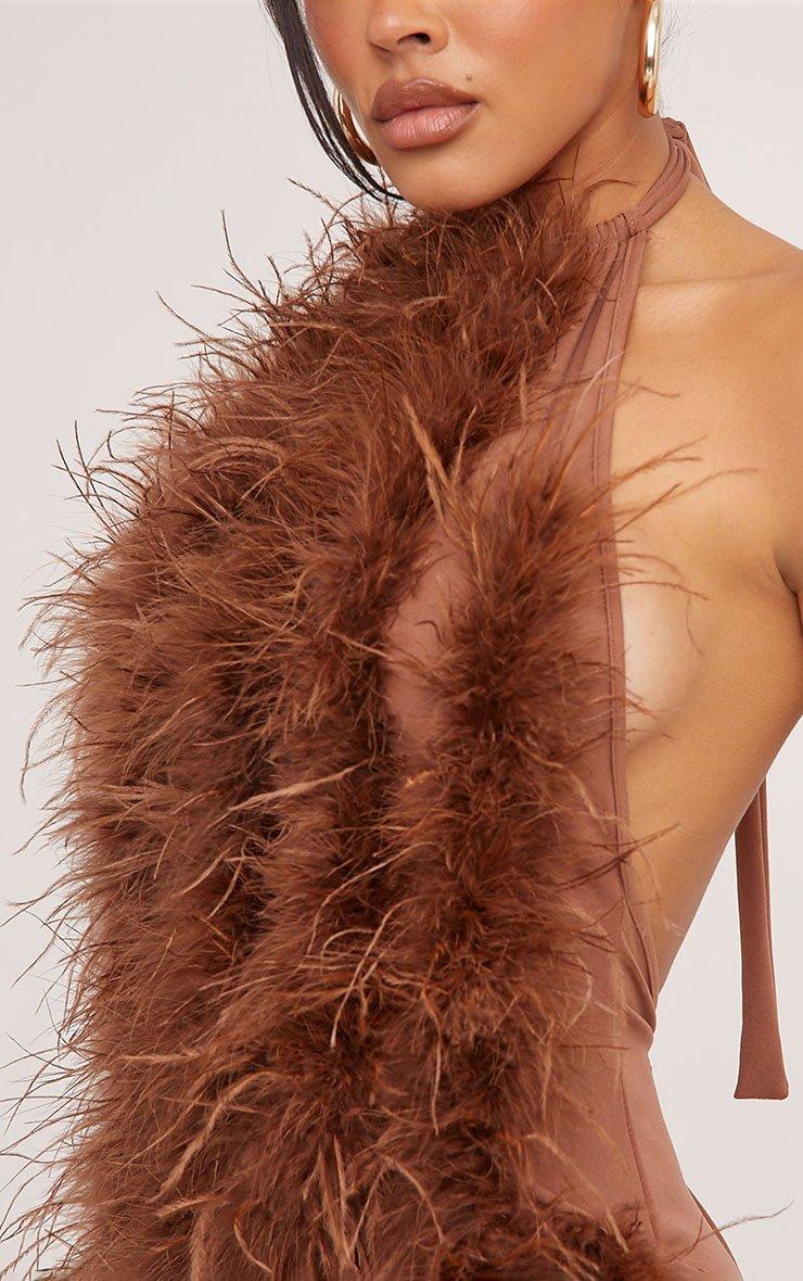 High Neck Open Back Mini Bodycon Dress In Brown Faux Feather | EGO US | EGO