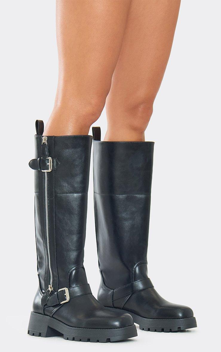 yilon Strap belt long bootsブラック yilon Strap belt long boots