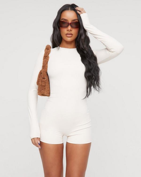 Long Sleeve Super Stretch Unitard In Cream