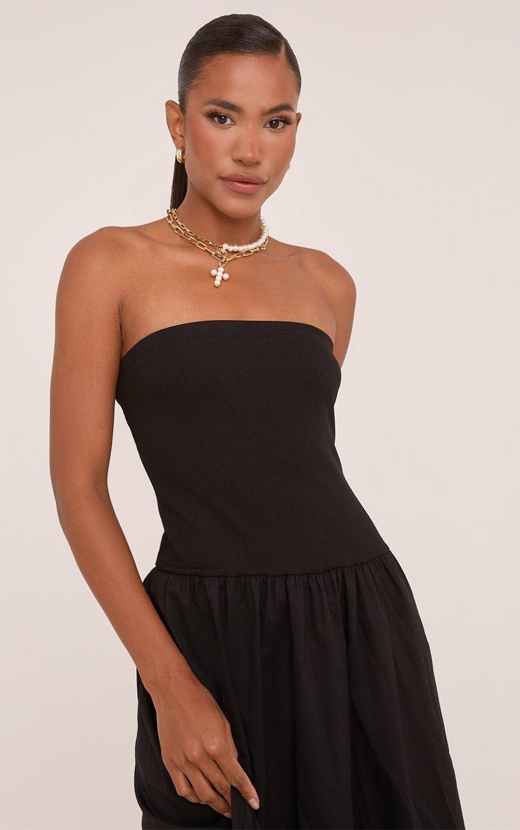 Bandeau Dropped Hem Midi Dress In Black Woven | EGO EU | EGO