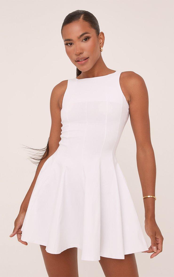 Racer Tailored Skater Mini Dress In White Woven | EGO US | EGO