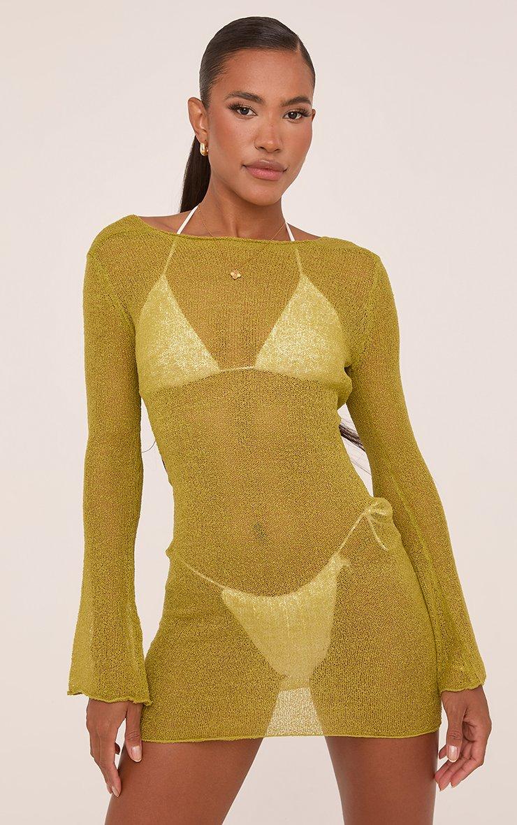 long sleeve short beach dress Beach Vacation Dress Print Long Sleeve Mini Summer Beach Dress Ruffles –  ASHORE SHOP main image 1