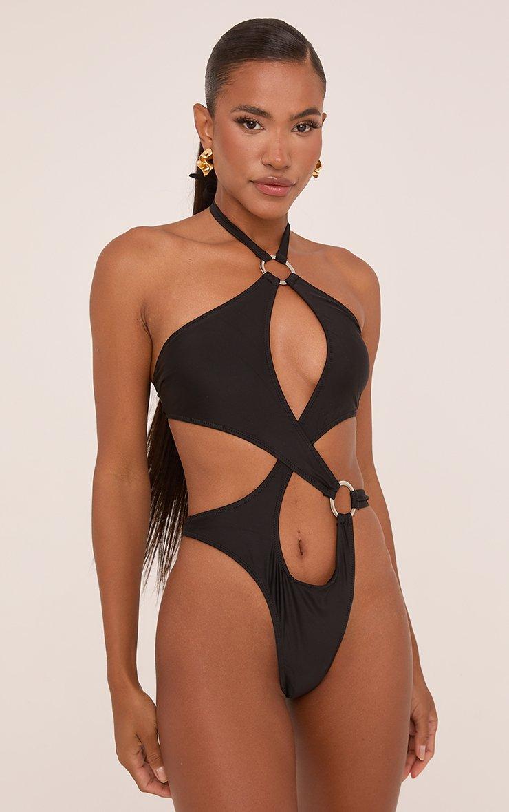 極美品 タグ付き SLIT HOLE SLEEVE SATIN ONEPIECE Ribbed Layla T Back One Piece - Black