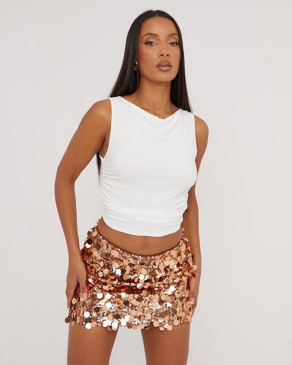 Mini Skirt In Bronze Disc Sequin