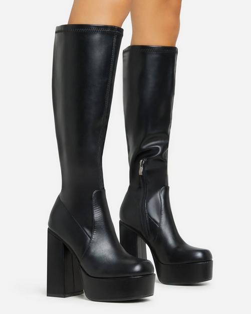 Plain black leather hot sale knee high boots