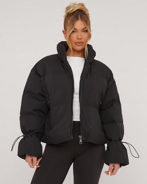 Cropped puffer jacket with hotsell fur hood