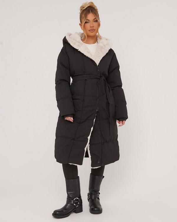 Maxi puffer coat with hotsell fur hood