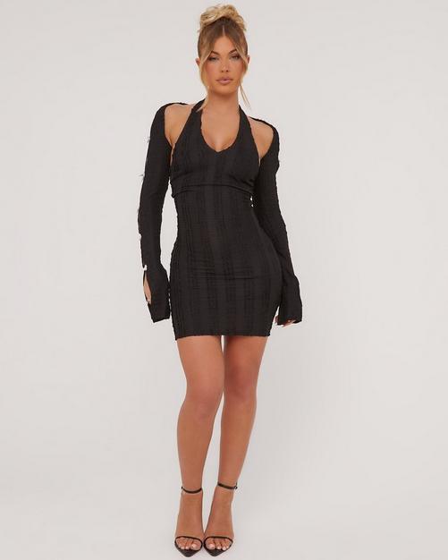 Social Sensation Black Square Neck Mini Bodycon Dress