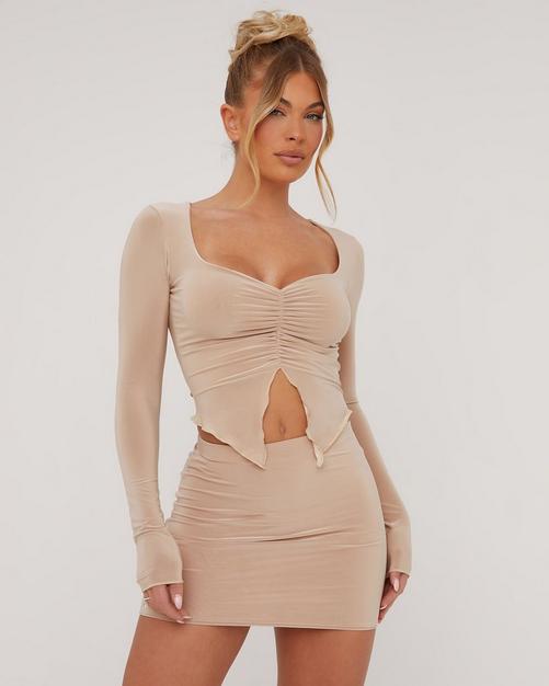 Slinky Tie Detail Split Sleeve Bodysuit