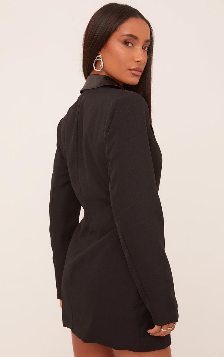 Contrast Satin Detail Tailored Blazer Dress In Black | EGO UK | EGO