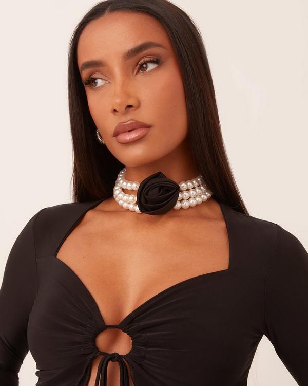 Black choker detail bardot bodycon dress sale