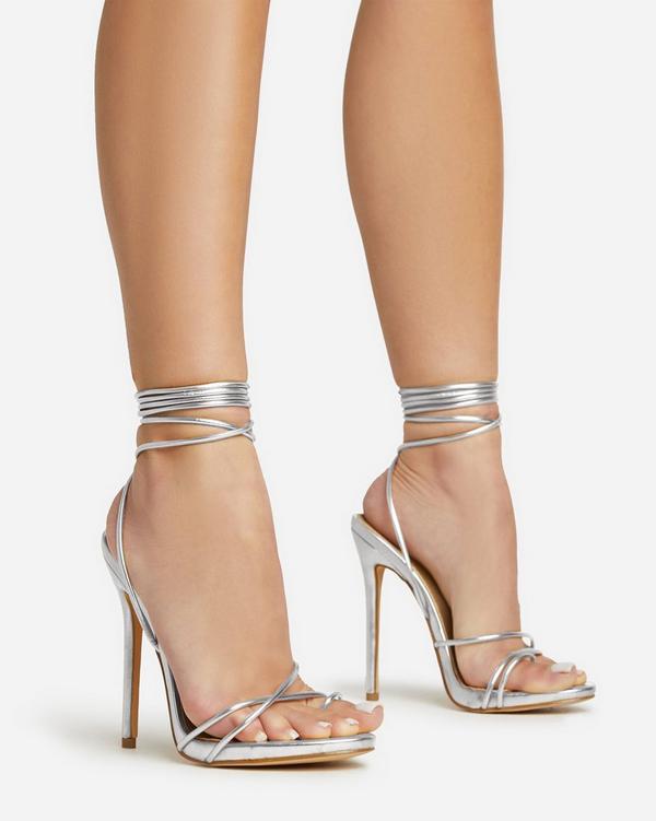 Silver lace sale up heels