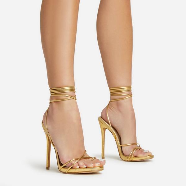 lace up gold heels