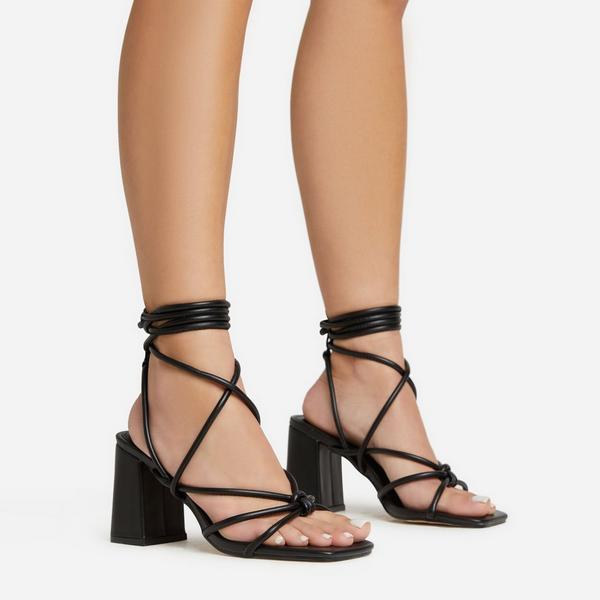 Strappy lace 2025 up block heels