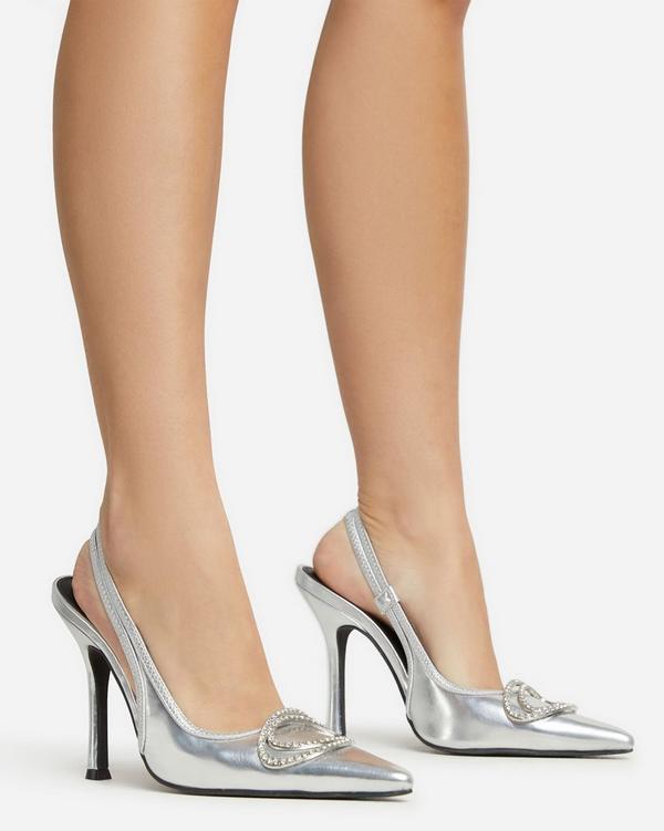 Silver peep toe slingback hot sale heels