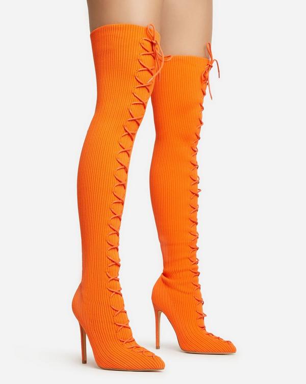 Orange lace up store boots