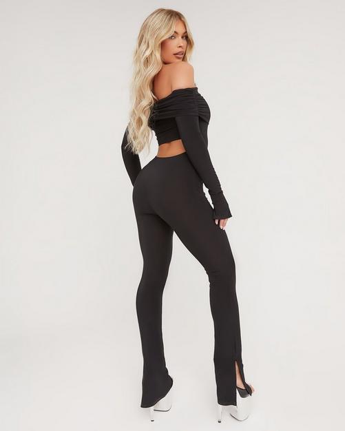 Black Slinky Spaghetti Strap Backless Bodysuit