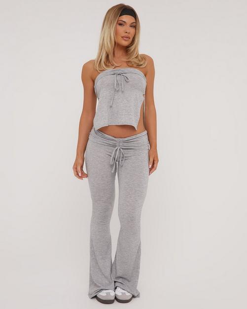 Grey Contrast Seam Ribbed Flare Pants