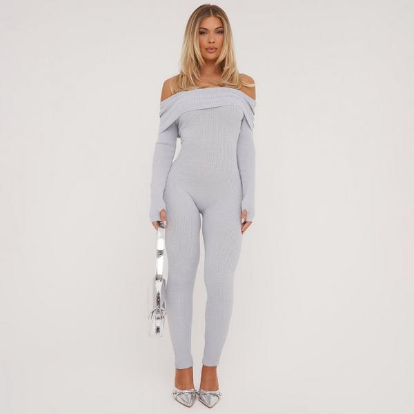 Grey store bardot jumpsuit