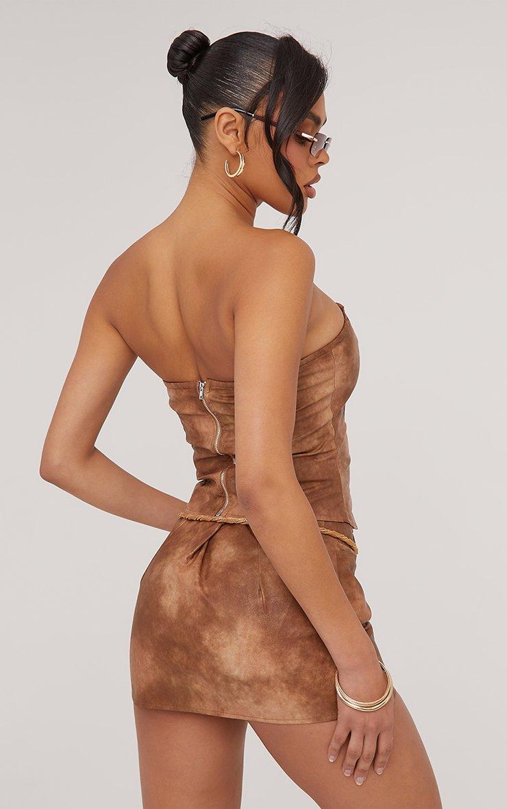 Bandeau Structured Detail Corset Top In Stone Acid Wash Faux Leather | EGO  US | EGO