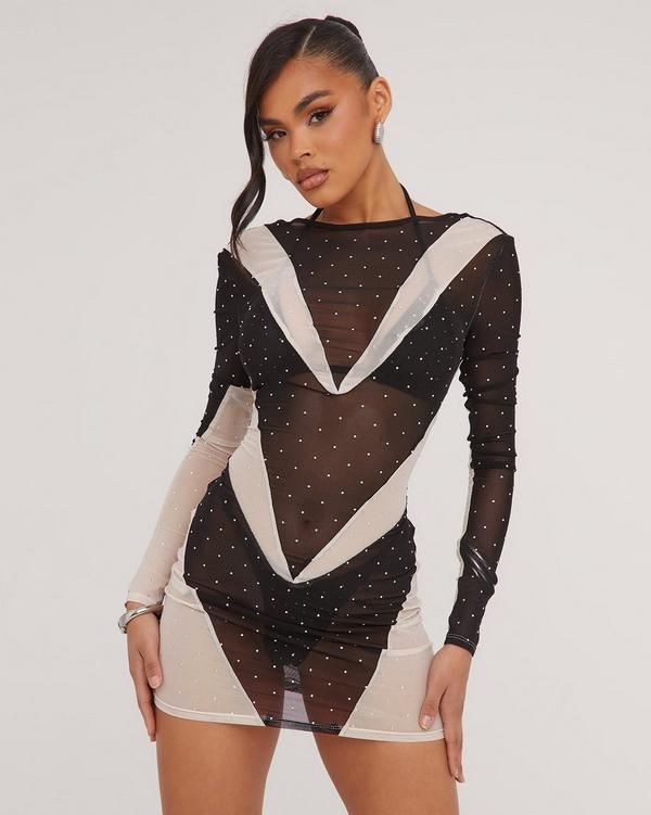 Strappy Mesh Diamante Dress