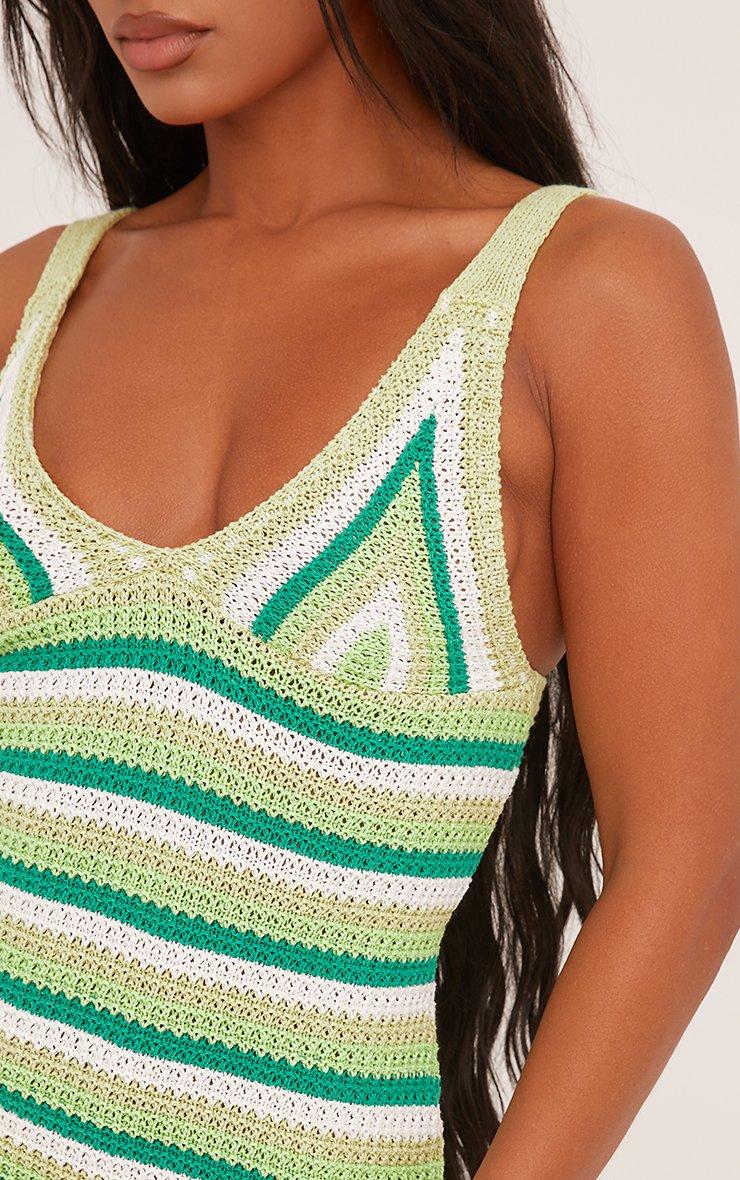 Plunge Mini Bodycon Dress In Multi Green Stripe Crochet Knit | EGO US | EGO