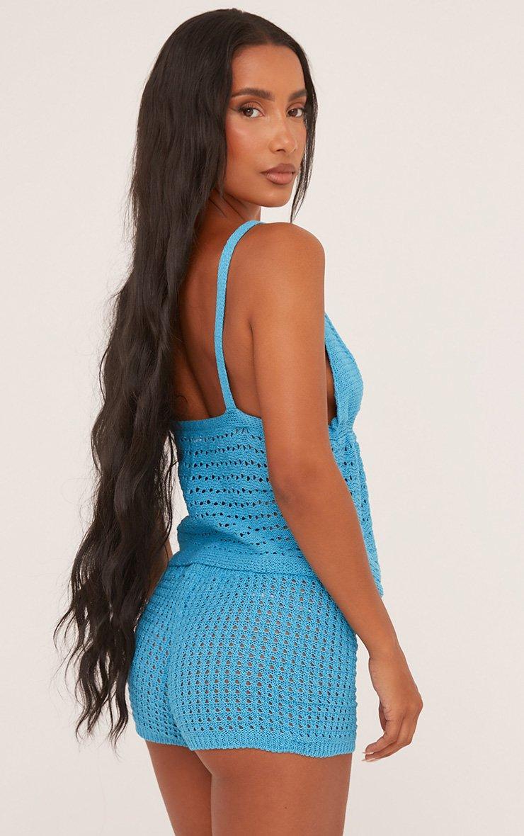Sleeveless Tie Front Top In Blue Crochet Knit | EGO EU | EGO