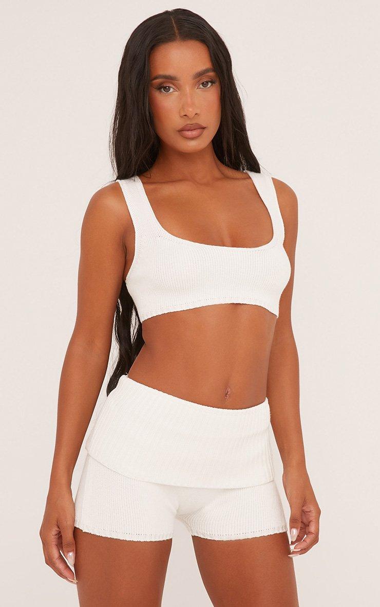 Square Neck Crop Top And Fold Over Waistband Shorts Co-Ord Set In