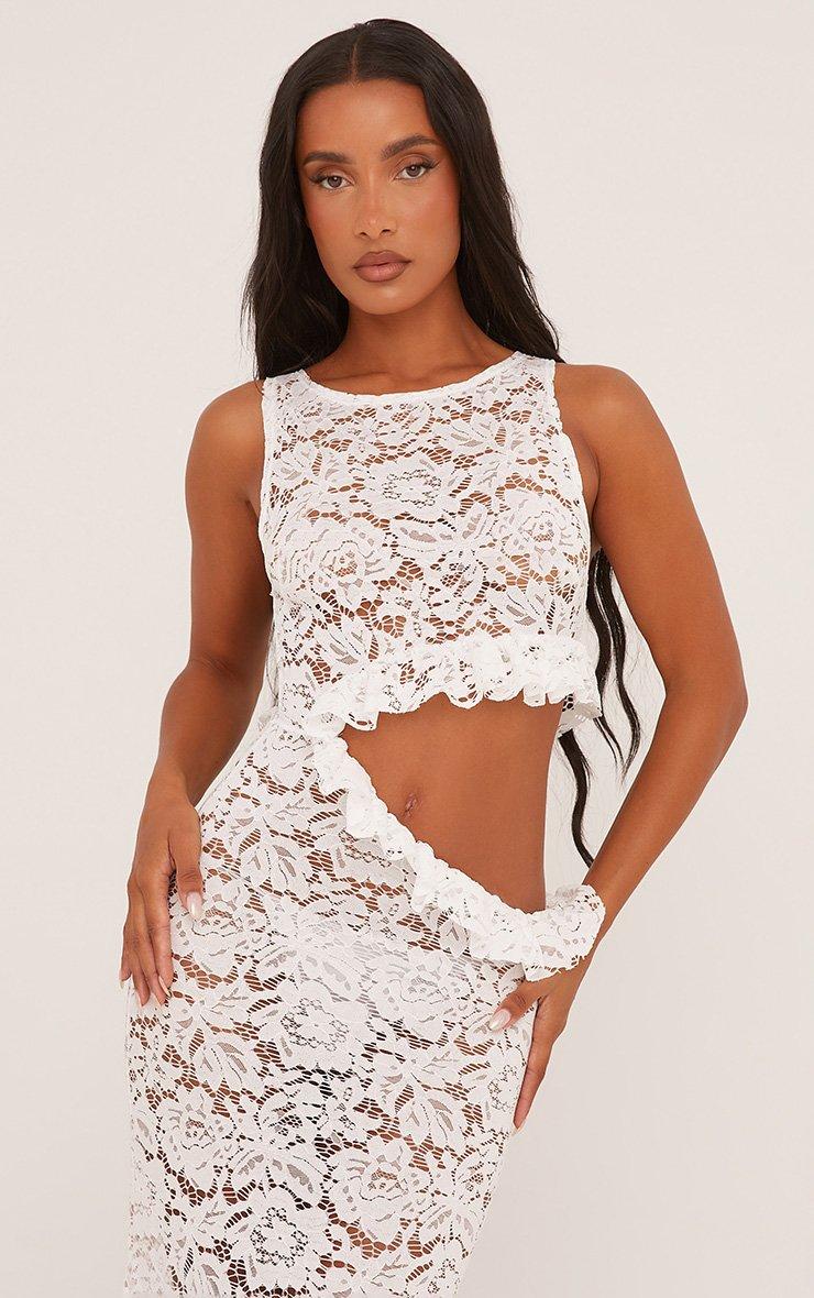 Sleeveless Filled Side Cut Out Maxi Dress In White Lace | EGO US | EGO
