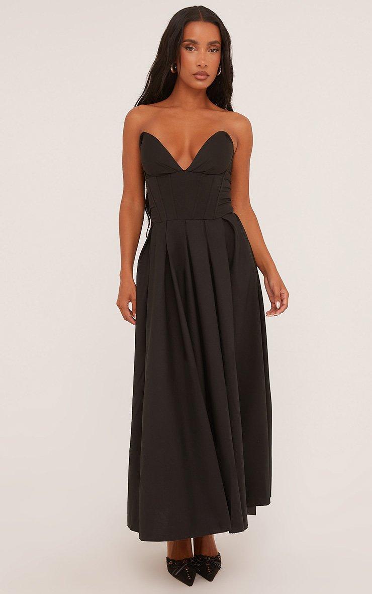 V Front Skater Maxi Dress In Black Woven | EGO US | EGO