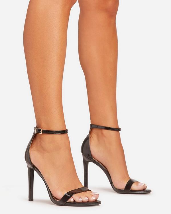 Beth Ankle Strap Barely There Stiletto Heel In Black Patent