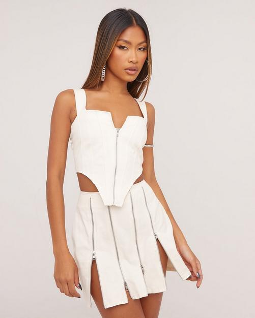 Zip Front Detail Structured Corset Top In Cream