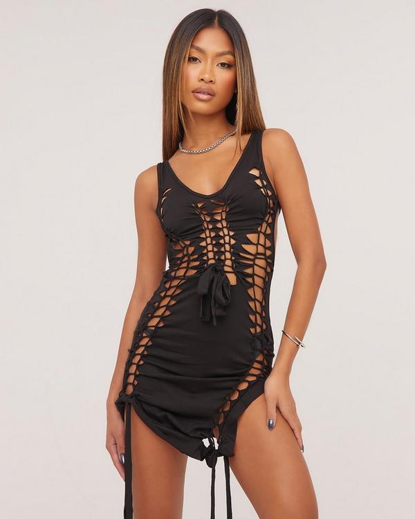 Black lace up cheap back dress