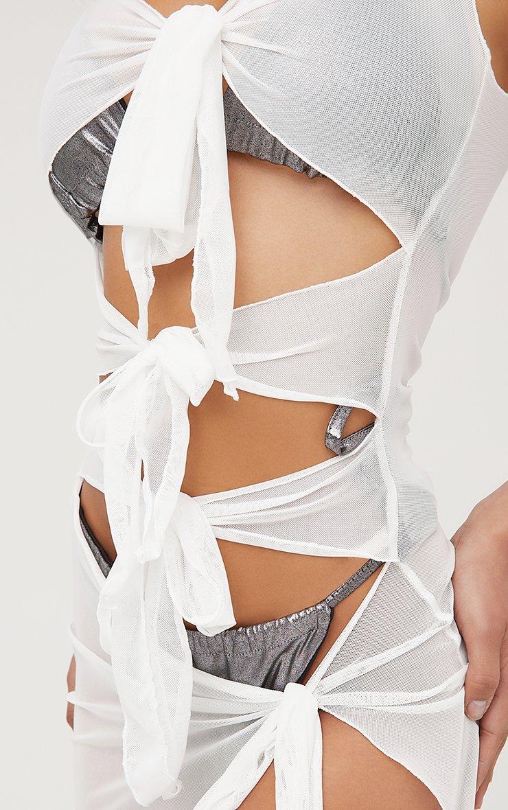 Cut Out Tie Front Detail Maxi Cover-Up Dress In White Mesh | EGO US | EGO