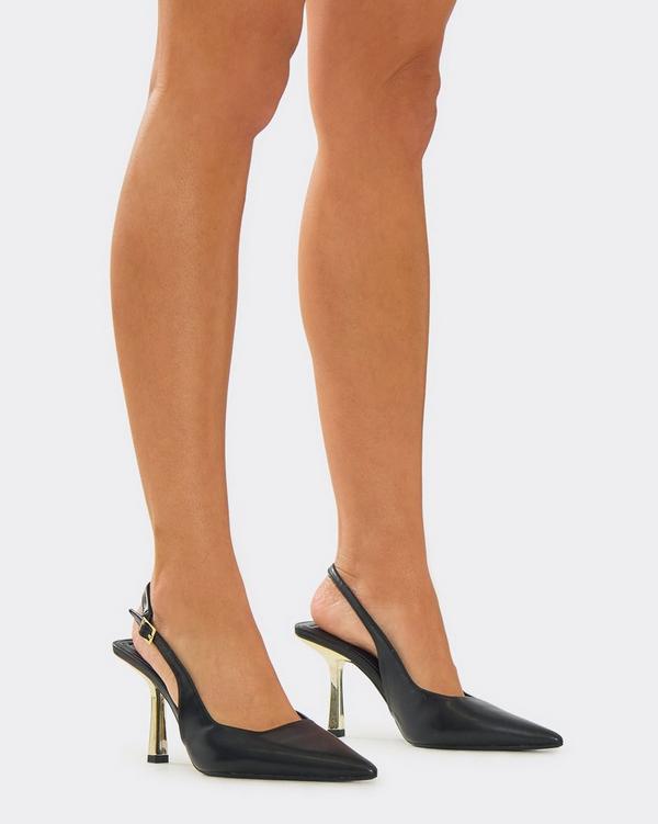 Signe Pointed Toe Slingback Court Heel In Black Faux Leather
