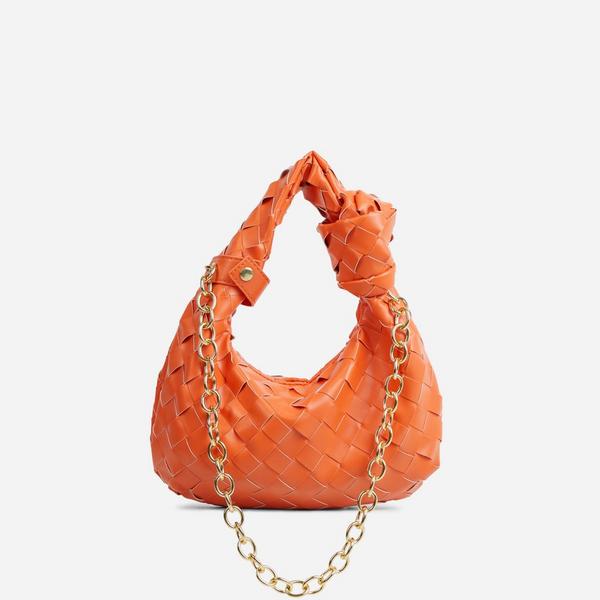 Woven Faux Leather Chain Strap Bag
