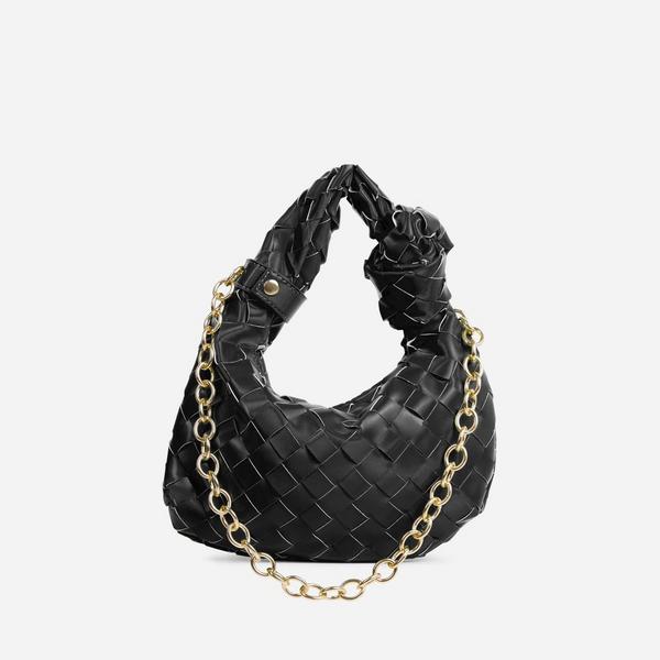 Woven Faux Leather Chain Strap Bag