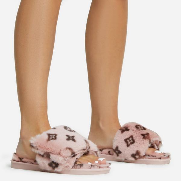 Faux Fur Louis Vuitton Slippers  Print slippers, Louis vuitton slippers,  Faux fur