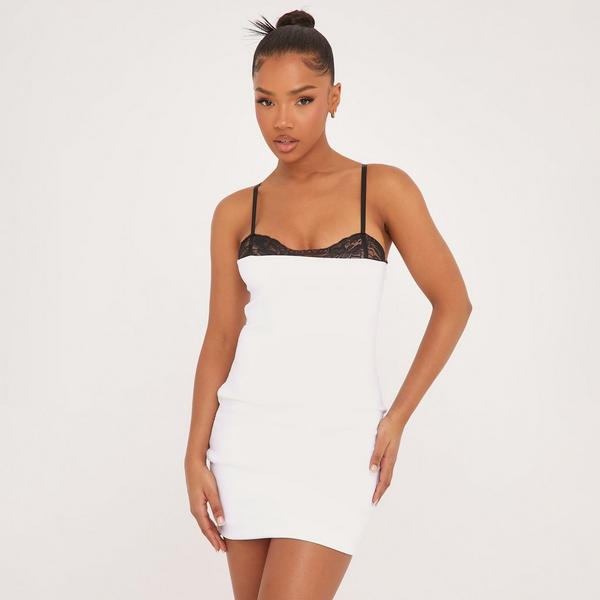 White strappy lace store contrast bodycon dress