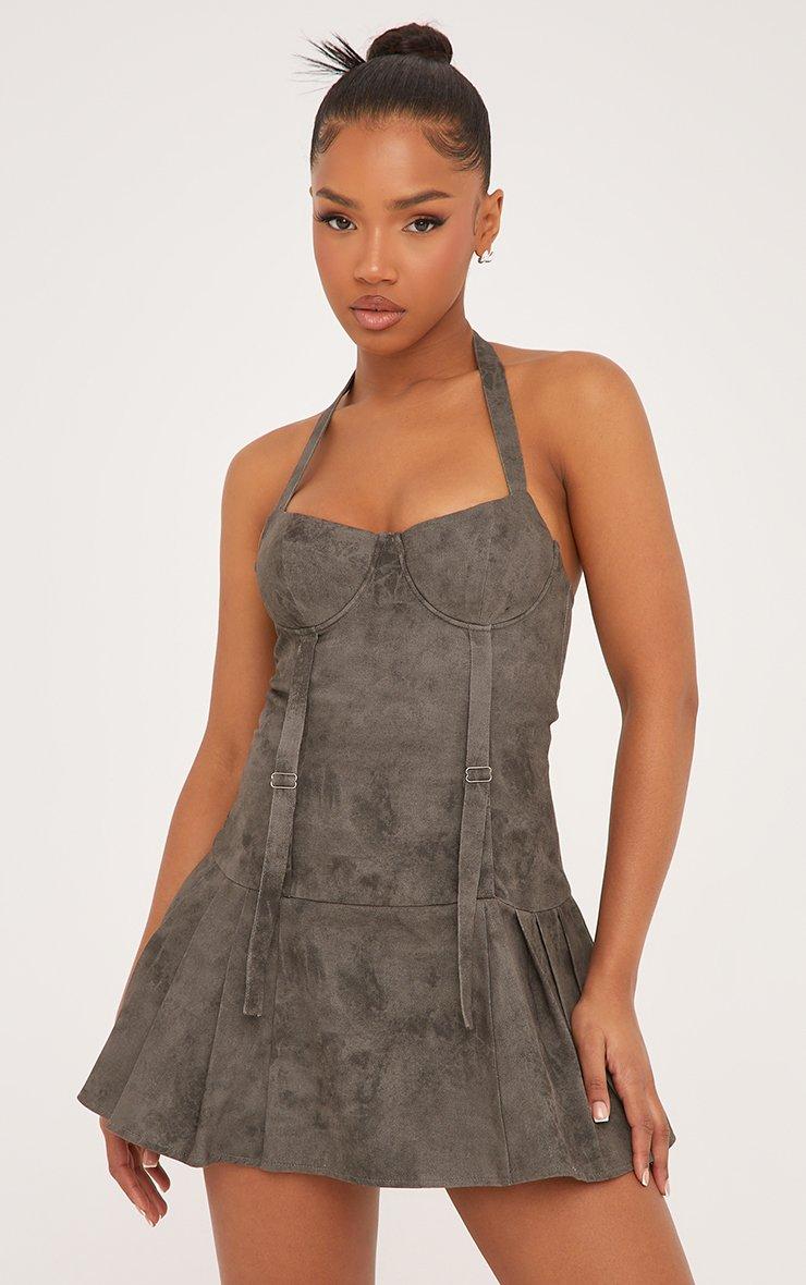 slim fit dress slacks Grey Acid Wash Stretch Cotton Round Neck Belted Skort Playsuit – AX Paris